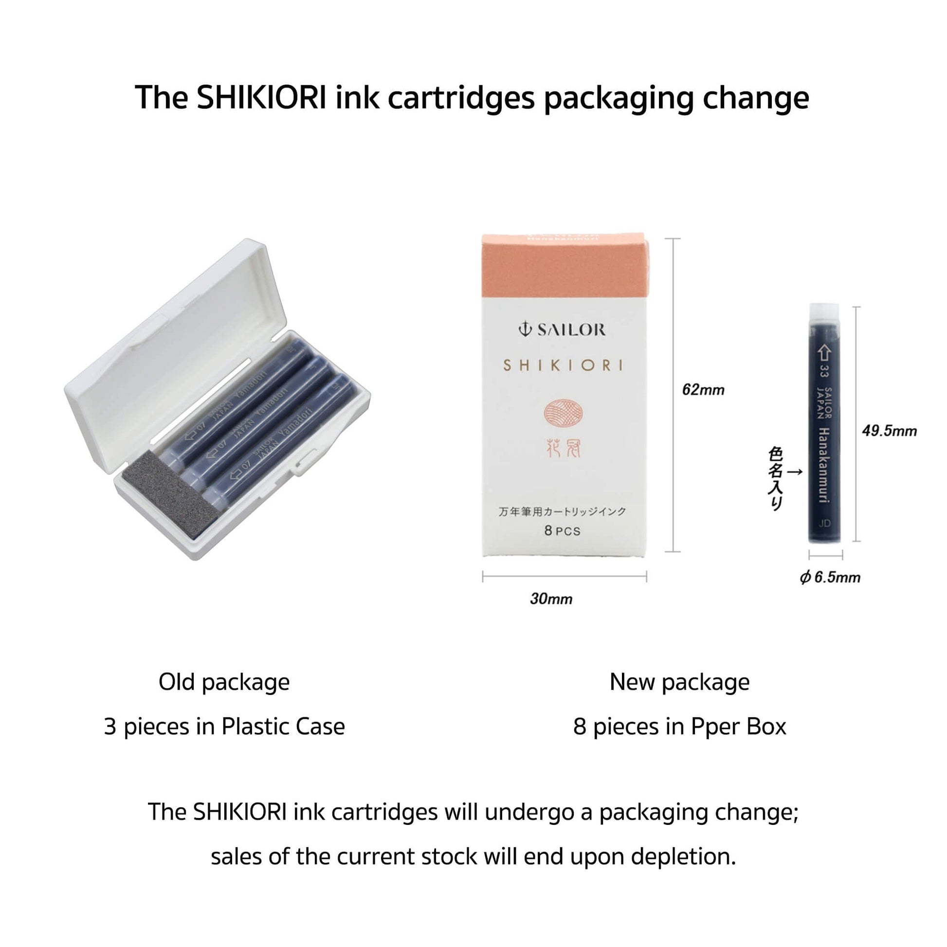Sailor Shikiori Shimoyo Fountain Pen Ink Cartridge - 8 - pcs in Paper Box (New Packing) - Ink Cartridge