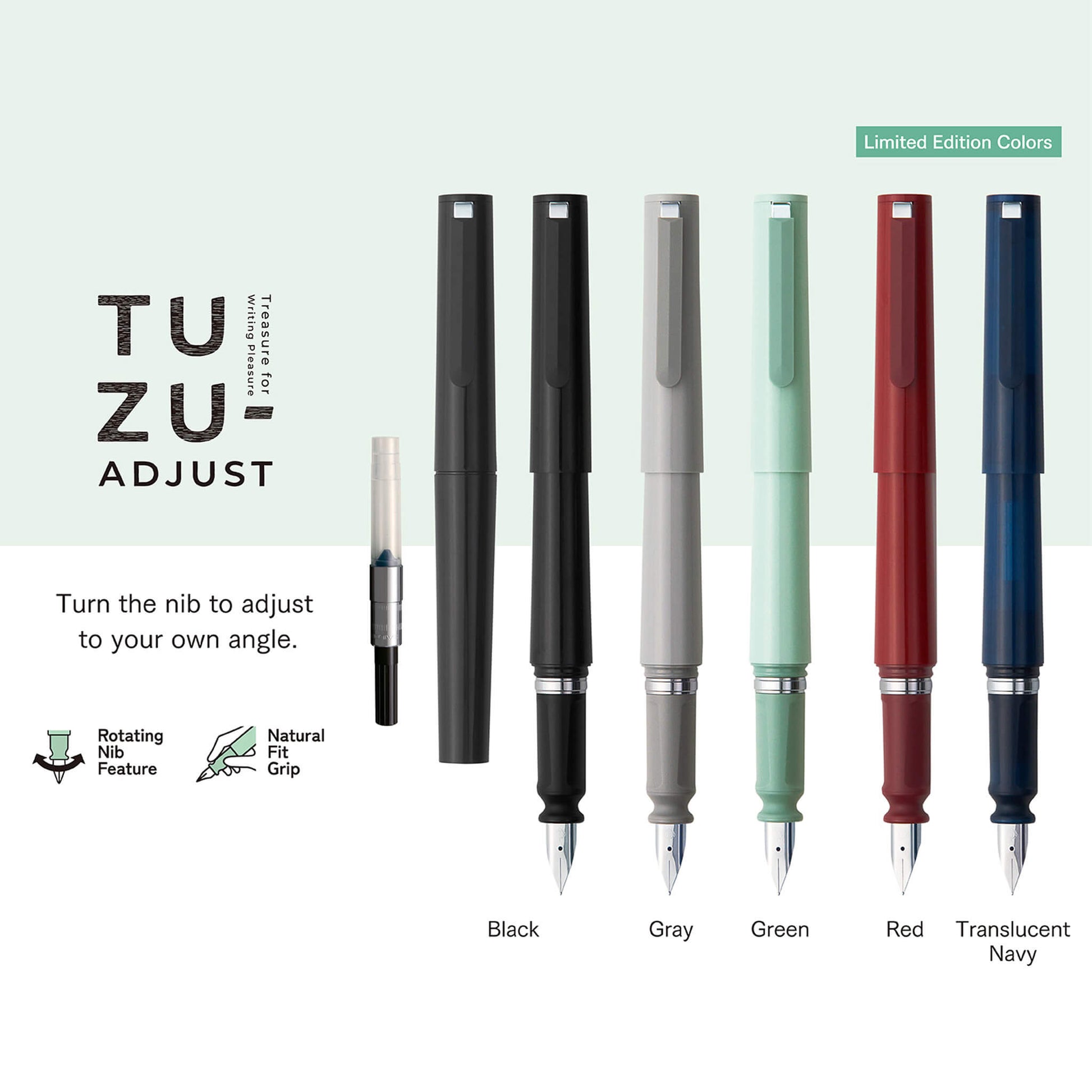 Sailor Tuzu Adjust Fountain Pen B Fine Nib - Green - Steel Nib