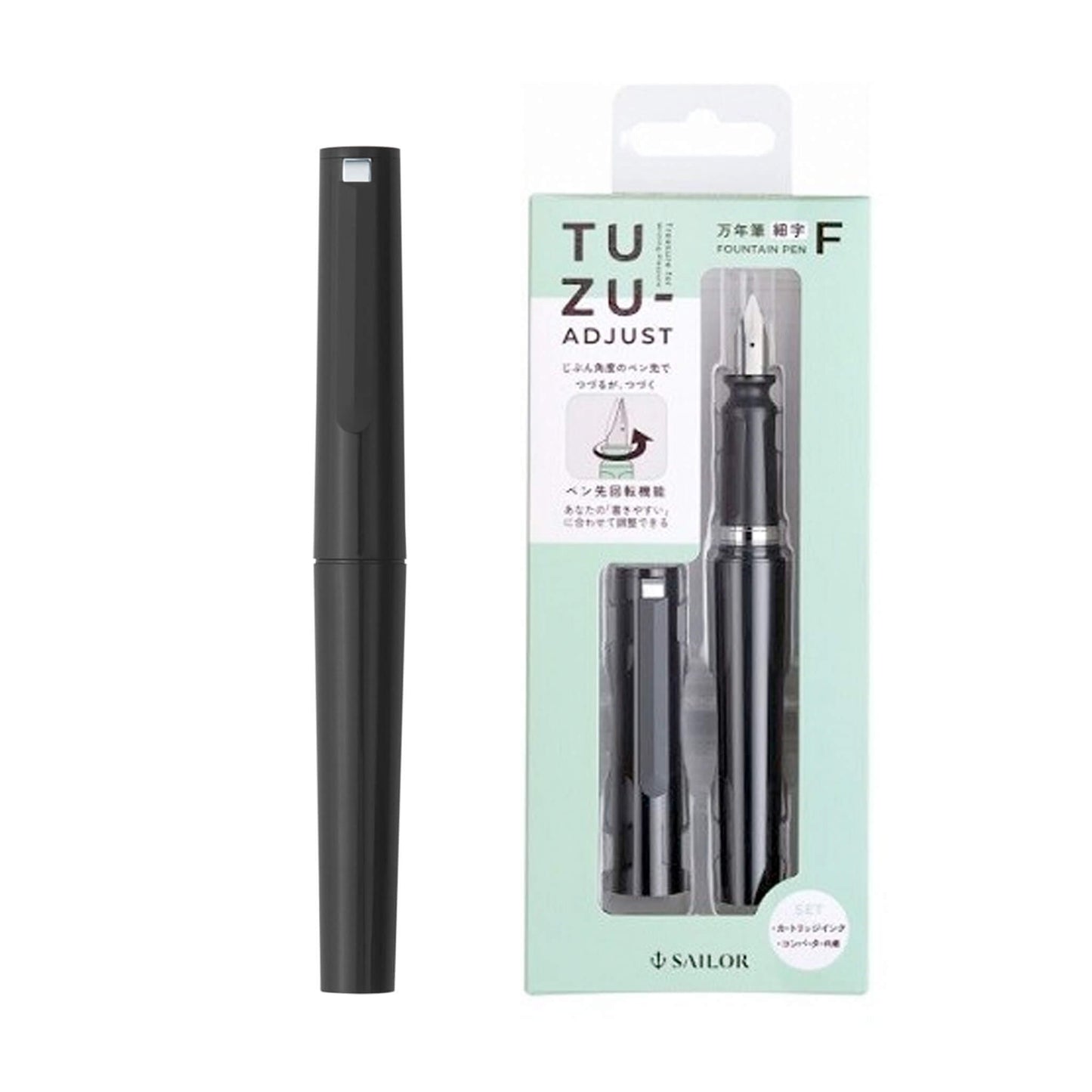 Sailor Tuzu Adjust Fountain Pen F Fine Nib - Black - Steel Nib