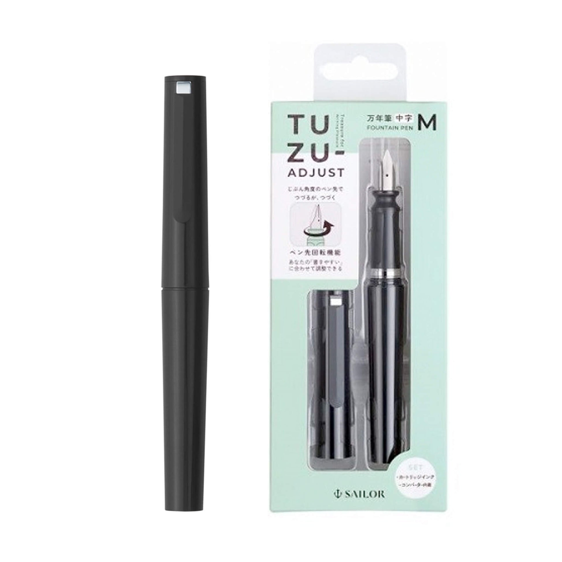 Sailor Tuzu Adjust Fountain Pen M Fine Nib - Black - Steel Nib