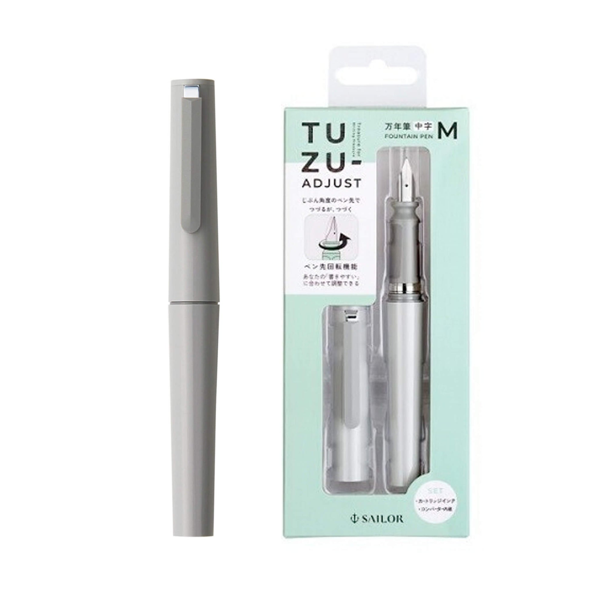 Sailor Tuzu Adjust Fountain Pen M Fine Nib - Gray - Steel Nib