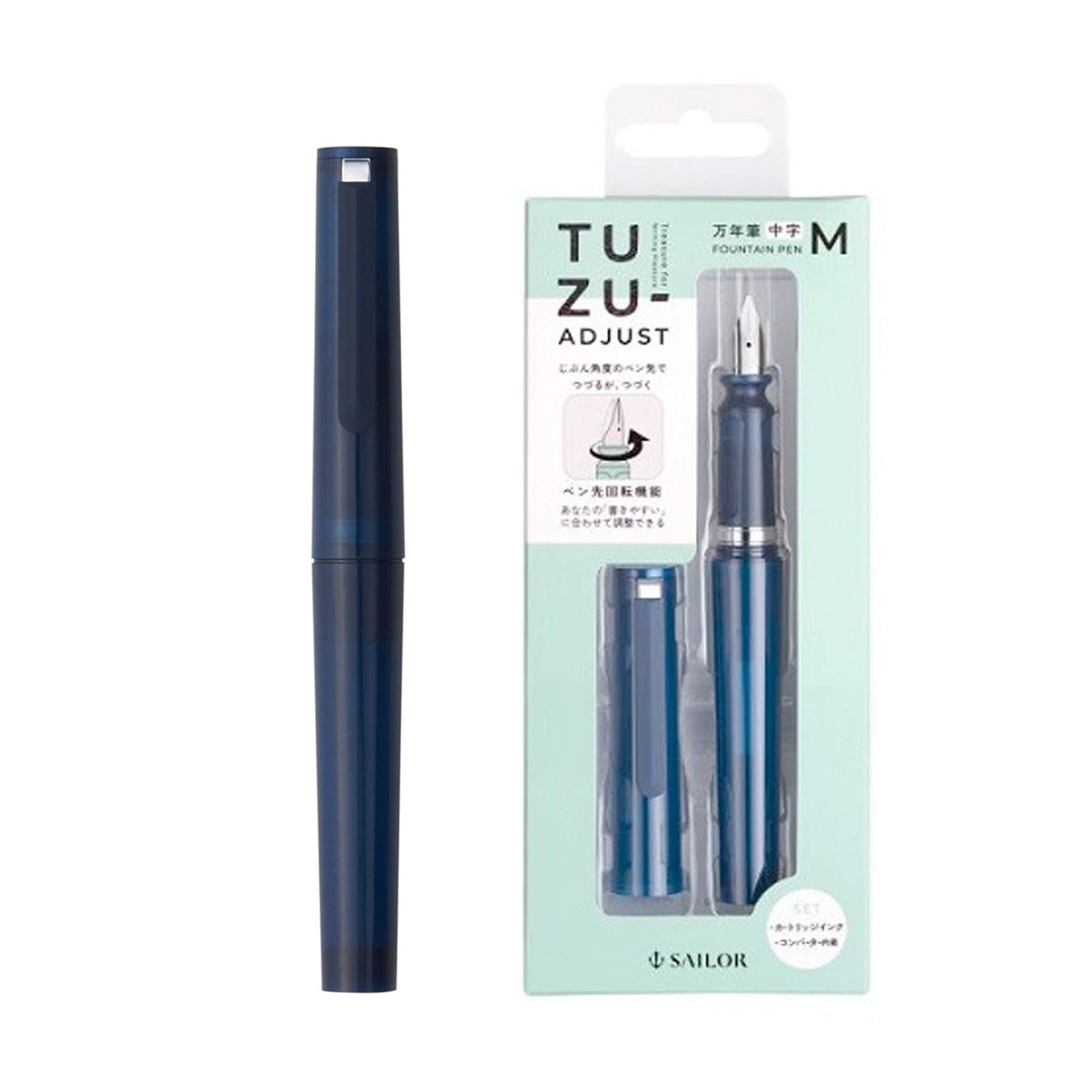 Sailor Tuzu Adjust Fountain Pen M Fine Nib - Translucent Navy [Limited] - Steel Nib