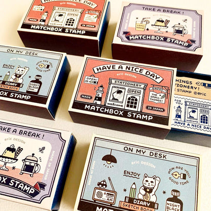 SANBY × Eric Small Things Matchbox Stamp Set - Coffe Shop - Rubber Stamps