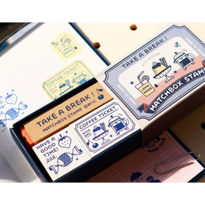 SANBY × Eric Small Things Matchbox Stamp Set - Coffe Shop - Rubber Stamps