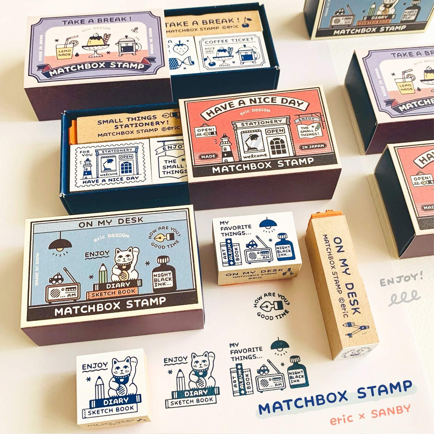 SANBY × Eric Small Things Matchbox Stamp Set - Coffe Shop - Rubber Stamps