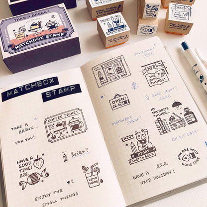 SANBY × Eric Small Things Matchbox Stamp Set - Coffe Shop - Rubber Stamps