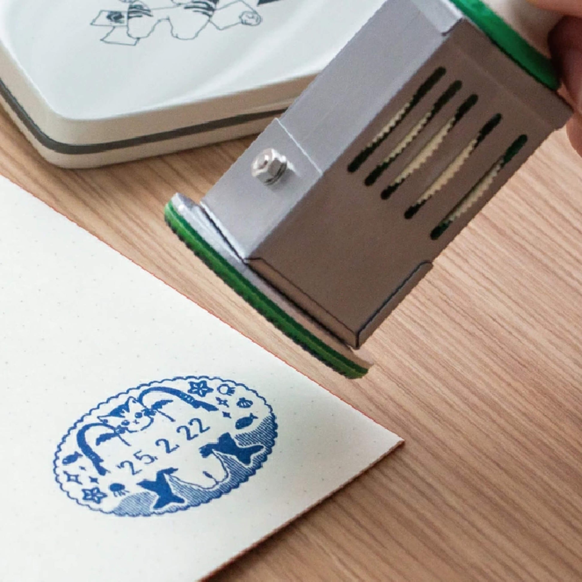 SANBY × Mofusand Rotating Date Stamp Limited Oval Type Shark Cat Pattern - Rotary Stamps