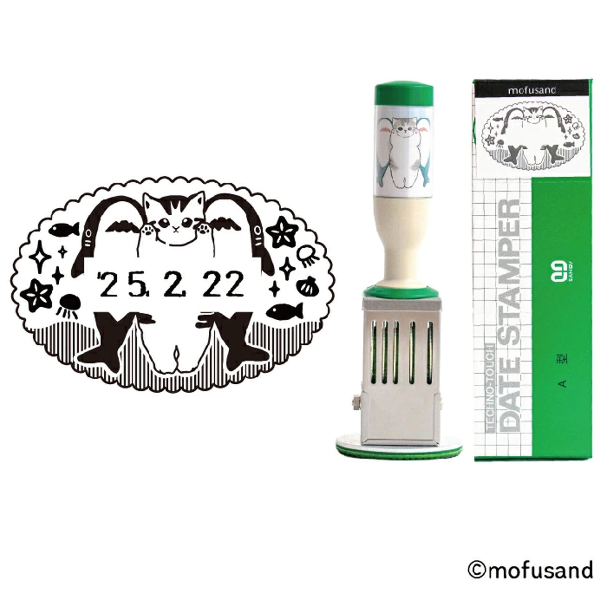 SANBY × Mofusand Rotating Date Stamp Limited Oval Type Shark Cat Pattern - Rotary Stamps