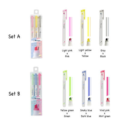 Sun - Star Ninipie Pen & Marker 3 - Color Set - Set A - Highlighters
