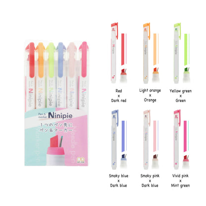 Sun - Star Ninipie Pen & Marker 6 - Color Set - Set B - Highlighters