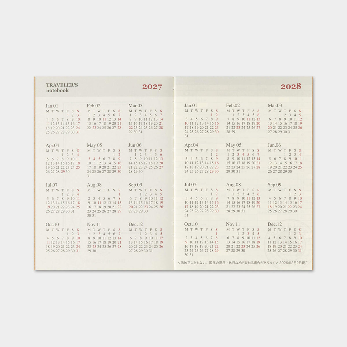 TRAVELER'S notebook 2027 - Monthly Refill - Passport Size - 2027 Planners & Diaries