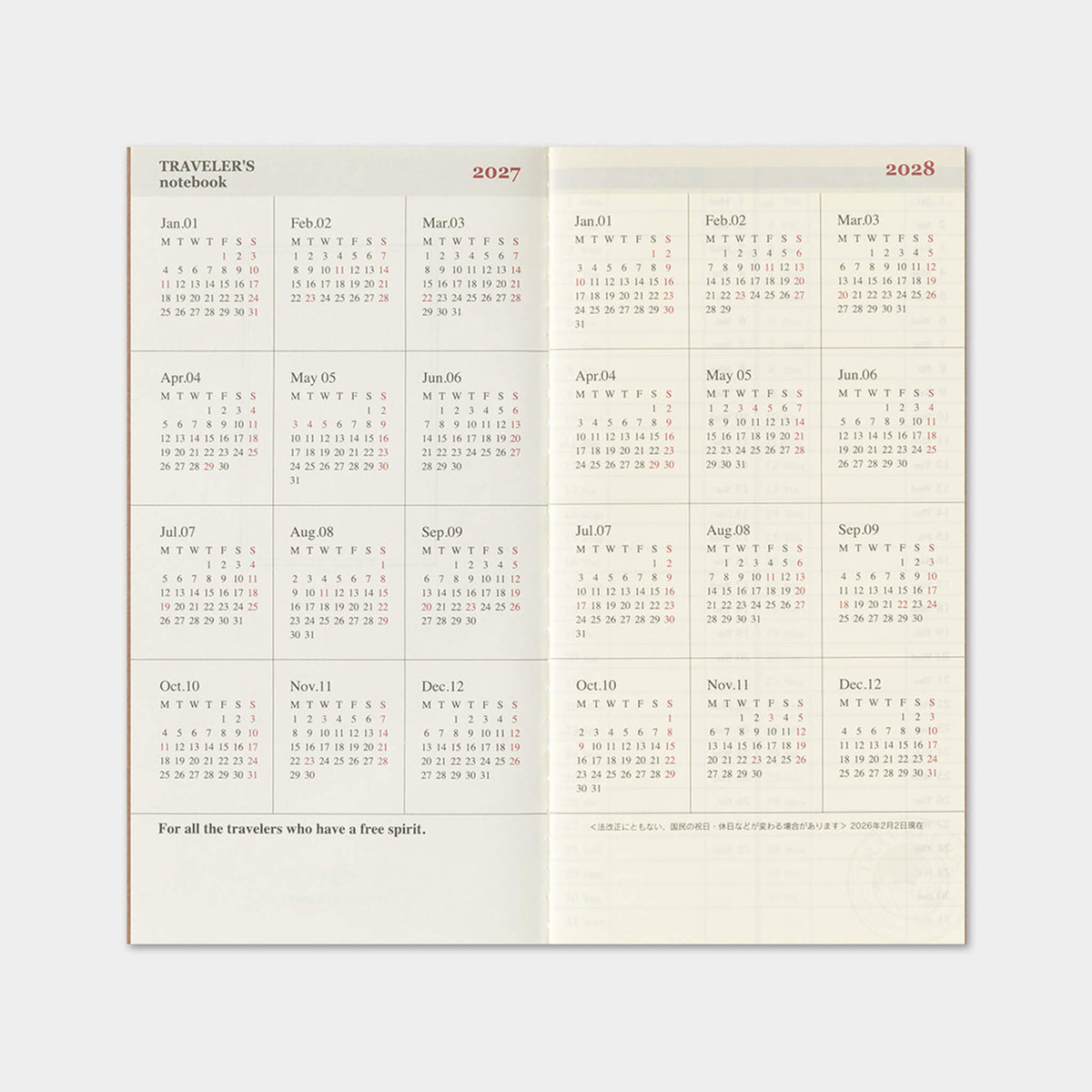 TRAVELER'S notebook 2027 - Weekly + Memo Refill - Regular Size - 2027 Planners & Diaries