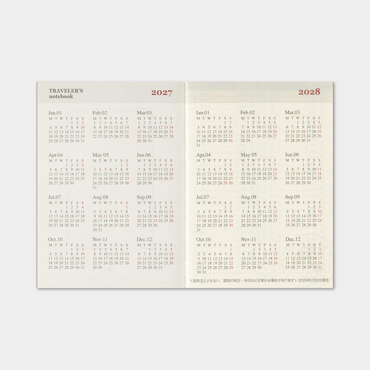 TRAVELER'S notebook 2027 - Weekly Refill - Passport Size - 2027 Planners & Diaries