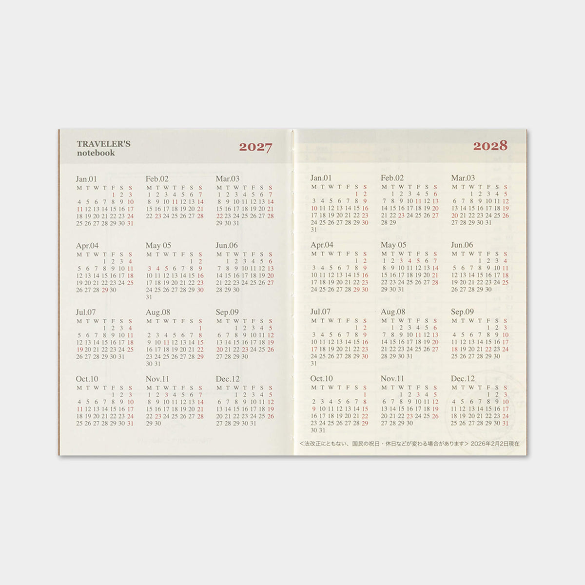 TRAVELER'S notebook 2027 - Weekly Refill - Passport Size - 2027 Planners & Diaries