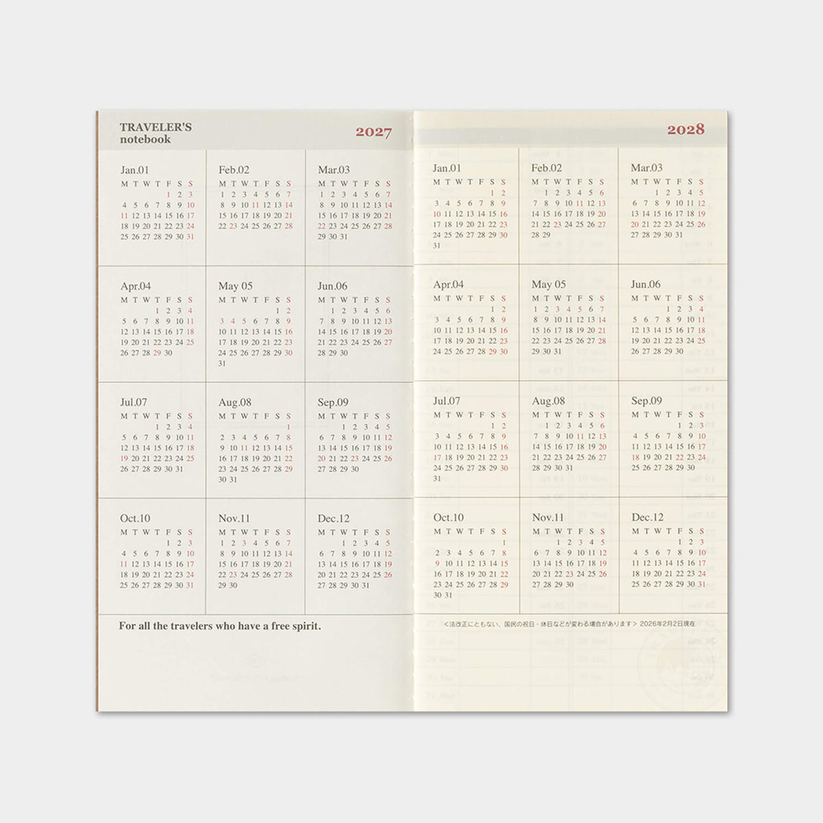 TRAVELER'S notebook 2027 - Weekly Vertical Refill - Regular Size - 2027 Planners & Diaries