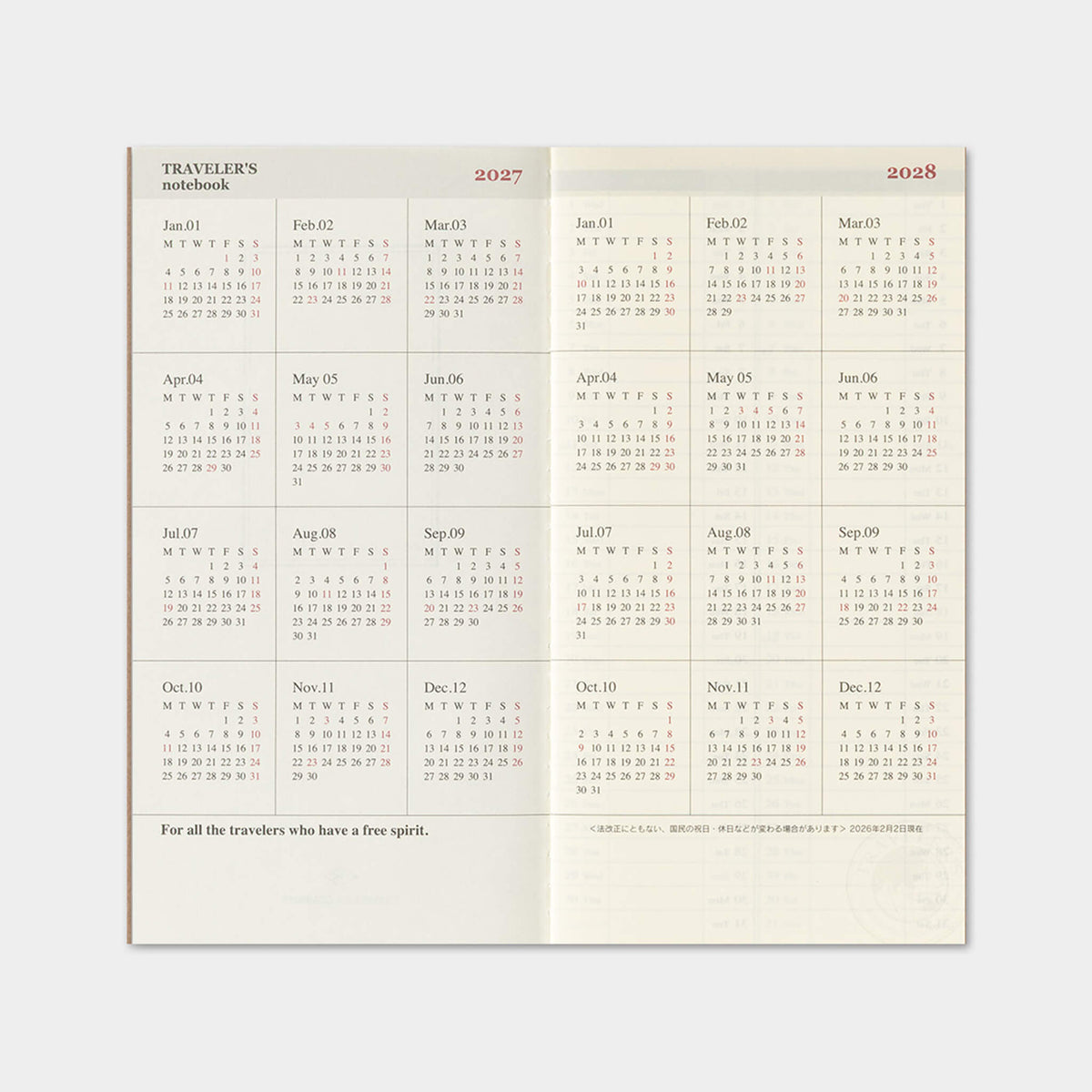 TRAVELER'S notebook 2027 - Weekly Vertical Refill - Regular Size - 2027 Planners & Diaries