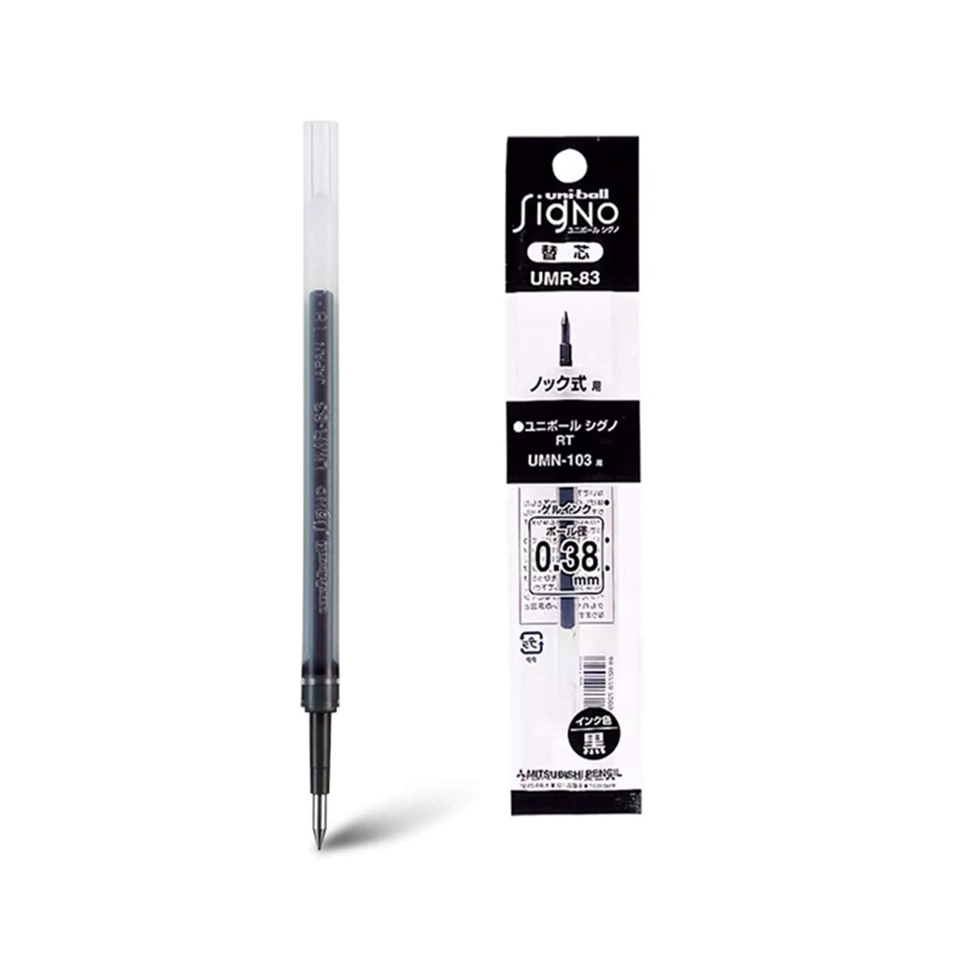 Uni - ball Signo Retractable Gel Pen Refill UMR - 83 0.38mm - Black - Pen Refills
