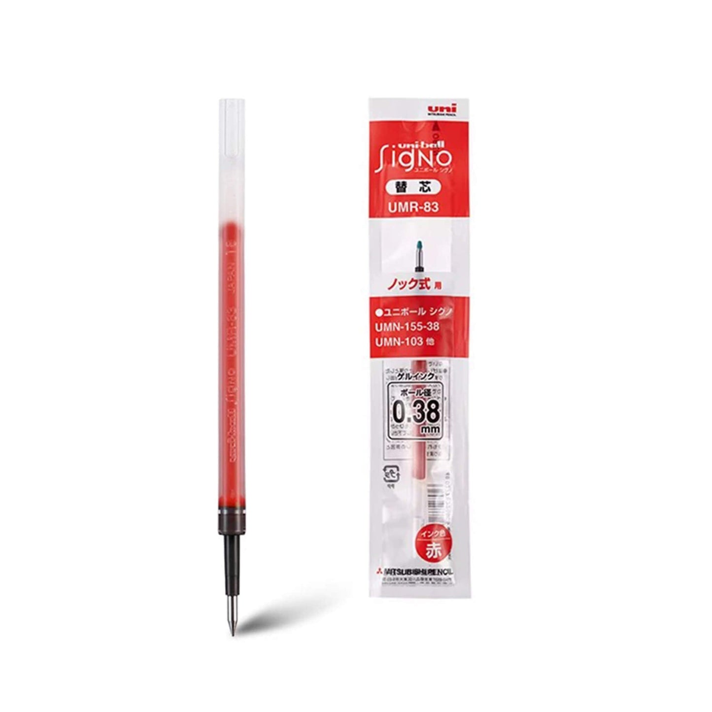 Uni - ball Signo Retractable Gel Pen Refill UMR - 83 0.38mm - Red - Pen Refills