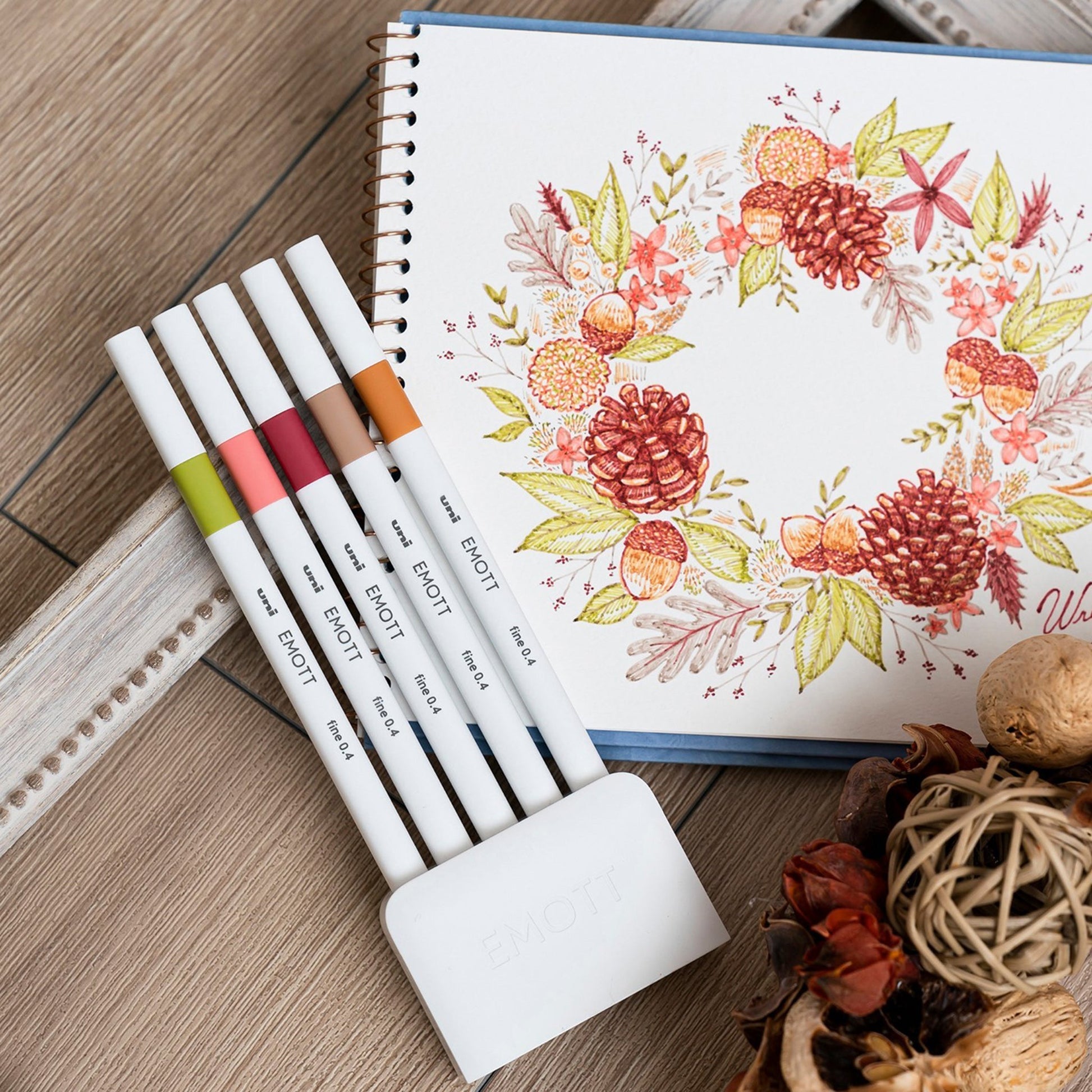Uni Mitsubishi Emott Fineliner 5-Color Set Botanical Color