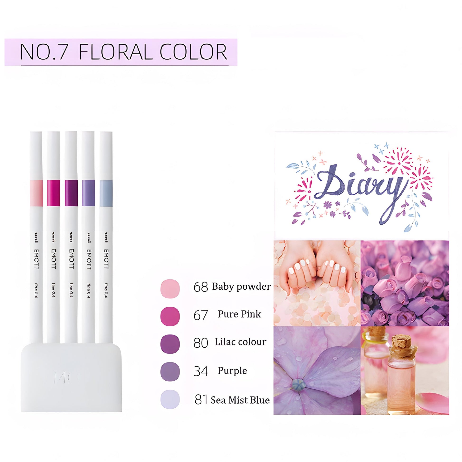 Uni Mitsubishi Emott Fineliner 5 - Color Set No.7 Floral Color - Fine - Tip Markers