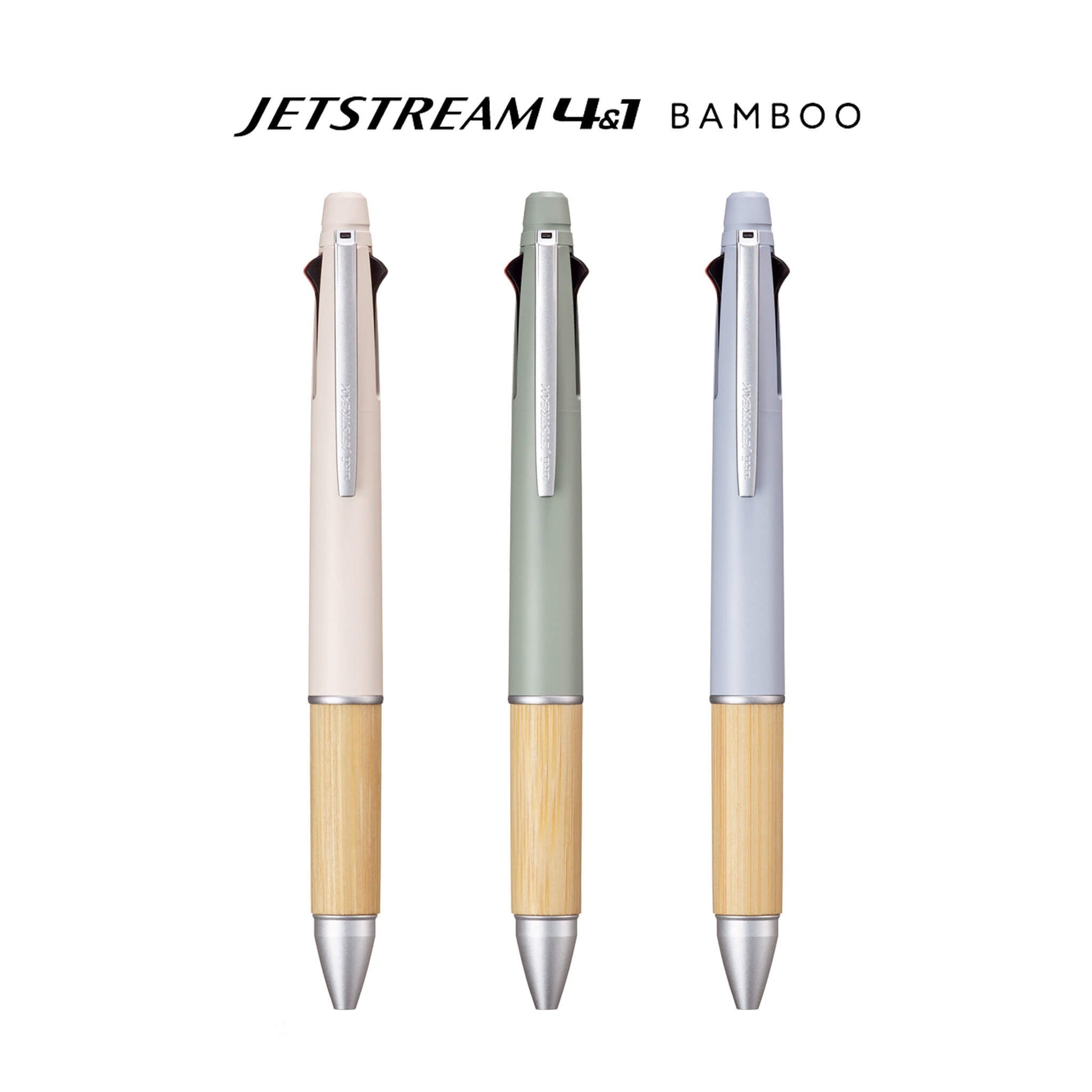 Uni Mitsubishi Jetstream Multi - functional 4&1 Ballpoint Pen with Bamboo Grip - Bamboo / Blue Gray - Multi - Functional Pens