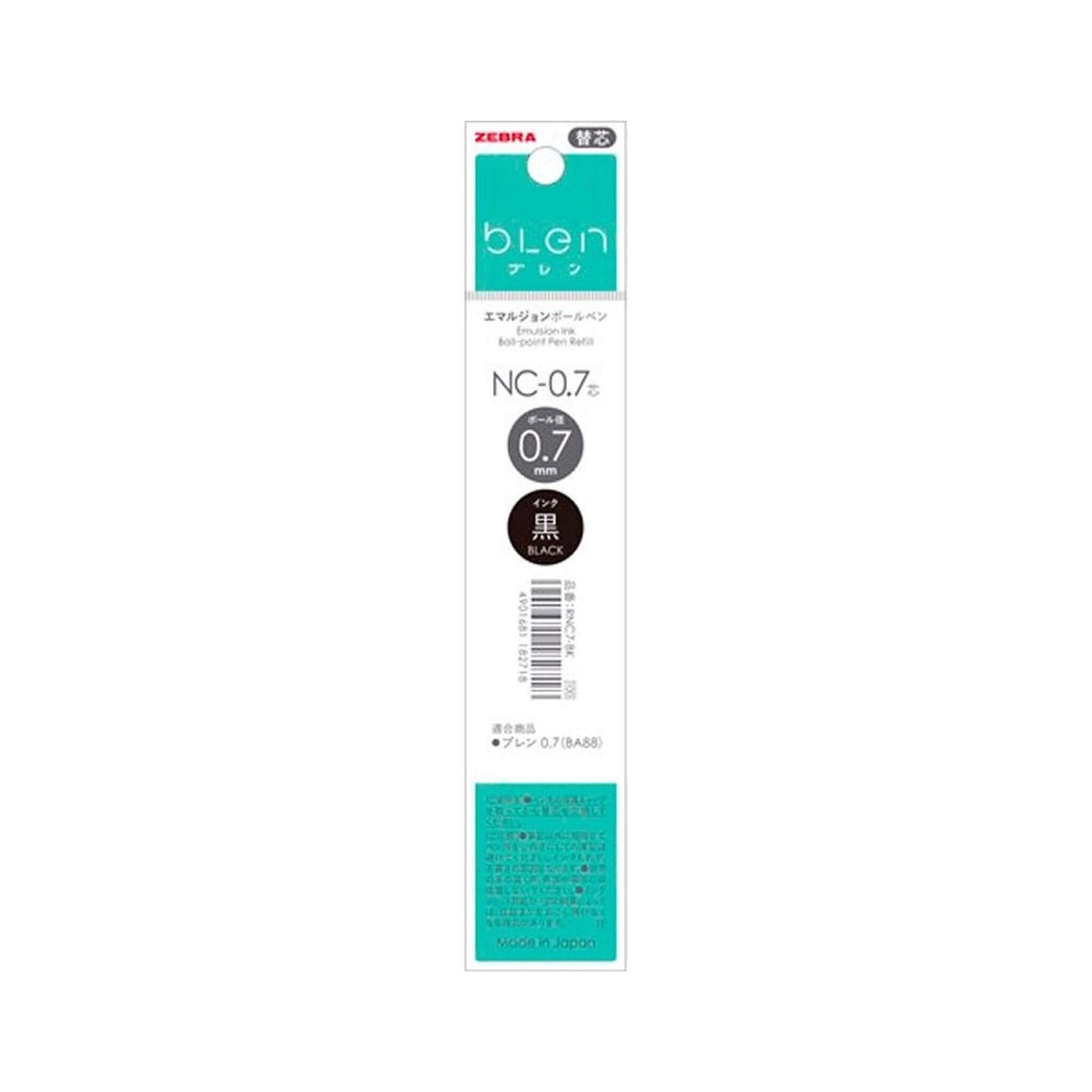 Zebra bLen Ballpoint Pen Refill NC - 0.7 - Black - Pen Refills