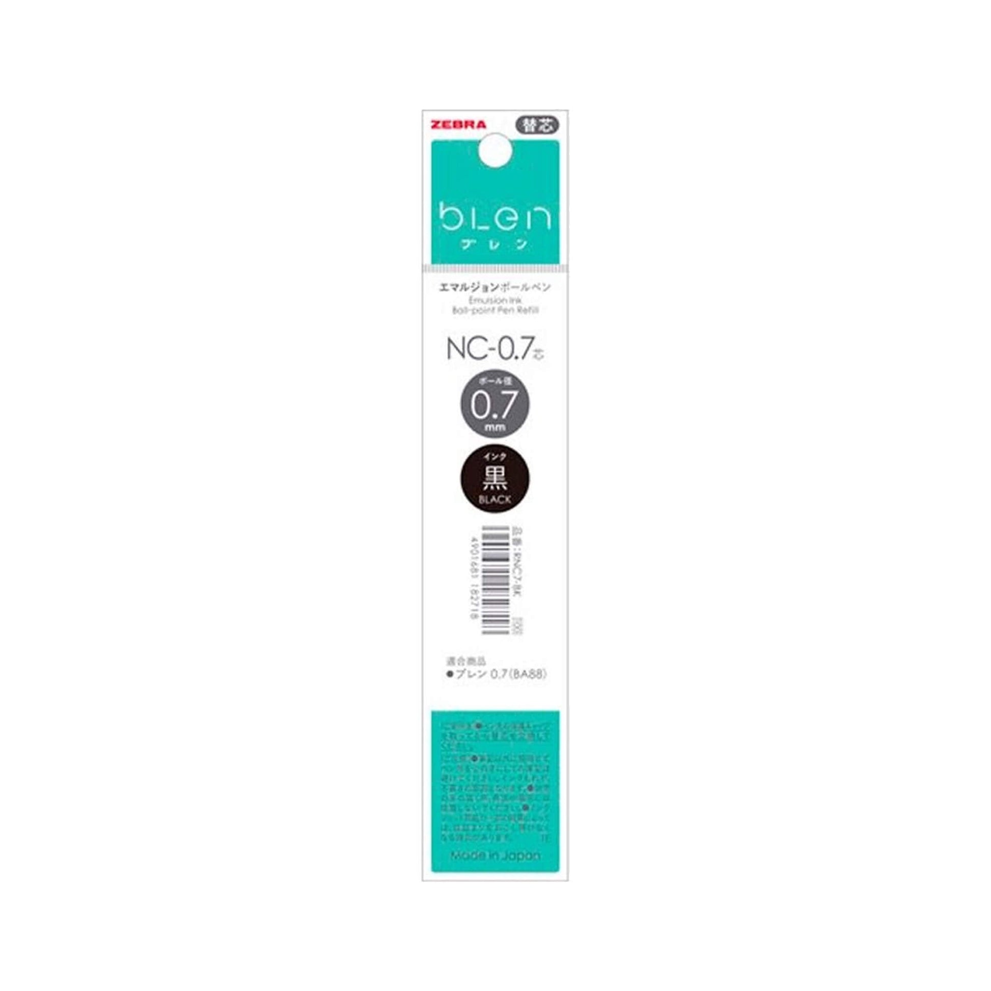 Zebra bLen Ballpoint Pen Refill NC - 0.7 - Black - Pen Refills