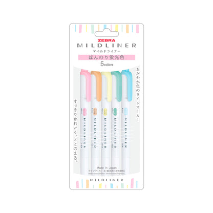 Zebra Mildliner Brush Pen Set of 5 - Slightly Fluorescent Colors - Brush Pens