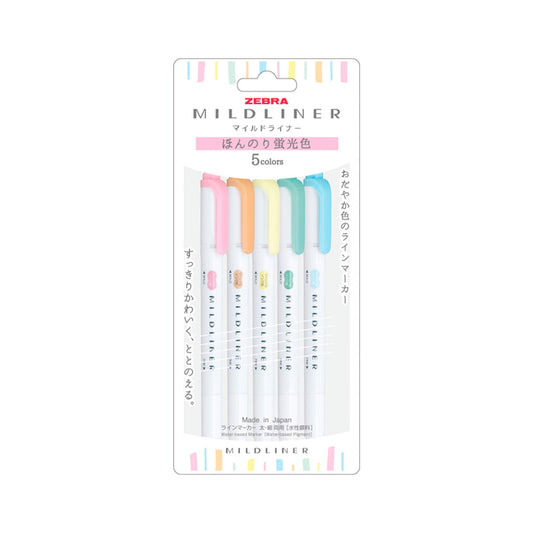Zebra Mildliner Brush Pen Set of 5 - Slightly Fluorescent Colors - Brush Pens