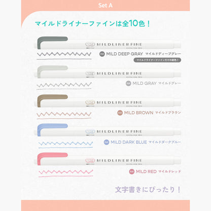 Zebra Mildliner Fine Dual - Tip Marker Limited Edition Set - Set A - Fine - Tip Markers