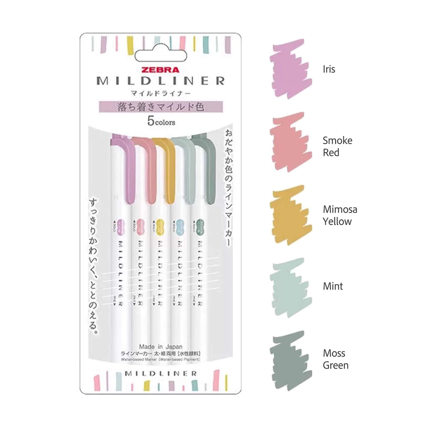 Zebra Mildliner Highlighter Calm Mild Colors - Set of 5 - Highlighters