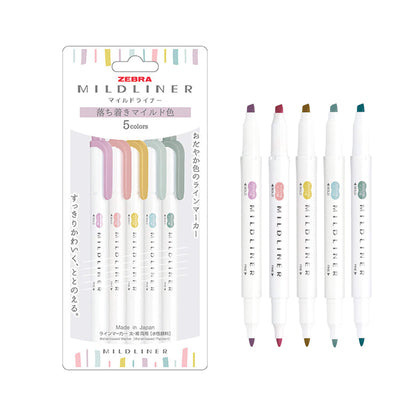 Zebra Mildliner Highlighter - Calm Mild Colors - Set of 5 - Highlighters