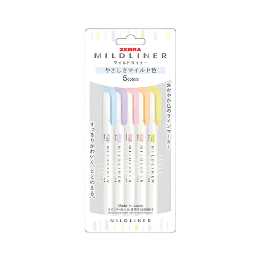 Zebra Mildliner Highlighter Set of 5 - Gentleness Mild Colors - Highlighters