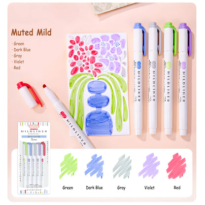 Zebra Mildliner Highlighter Set of 5 - Muted Mild Colors - Highlighters