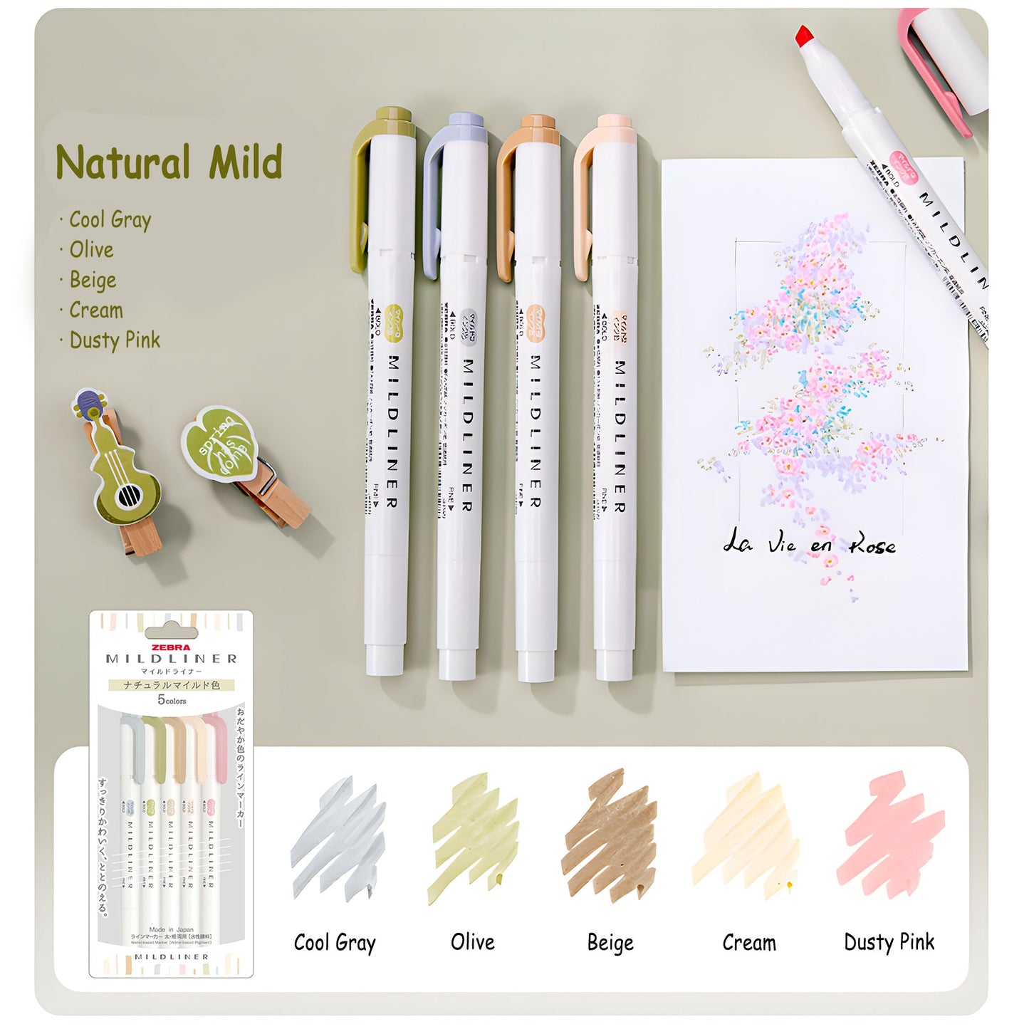 Zebra Mildliner Highlighter Set of 5 - Natural Mild Colors - Highlighters