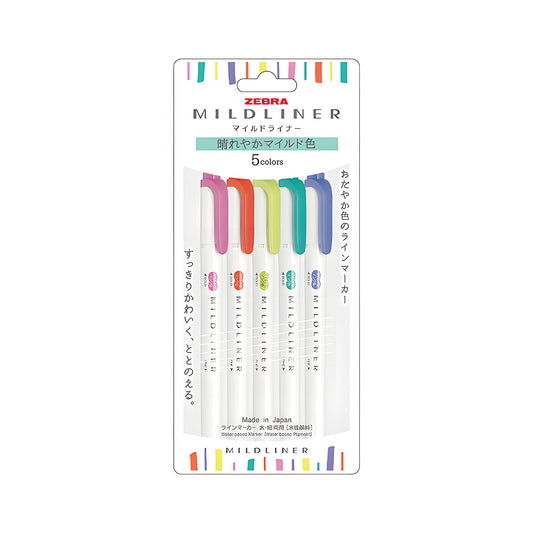 Zebra Mildliner Highlighter Set of 5 - Refreshing Mild Colors - Highlighters