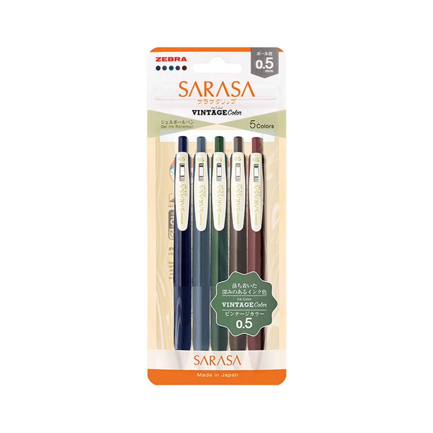 Zebra Sarasa Clip Gel Pen Vintage 5 - Color Set A - Gel & Rollerball Pens