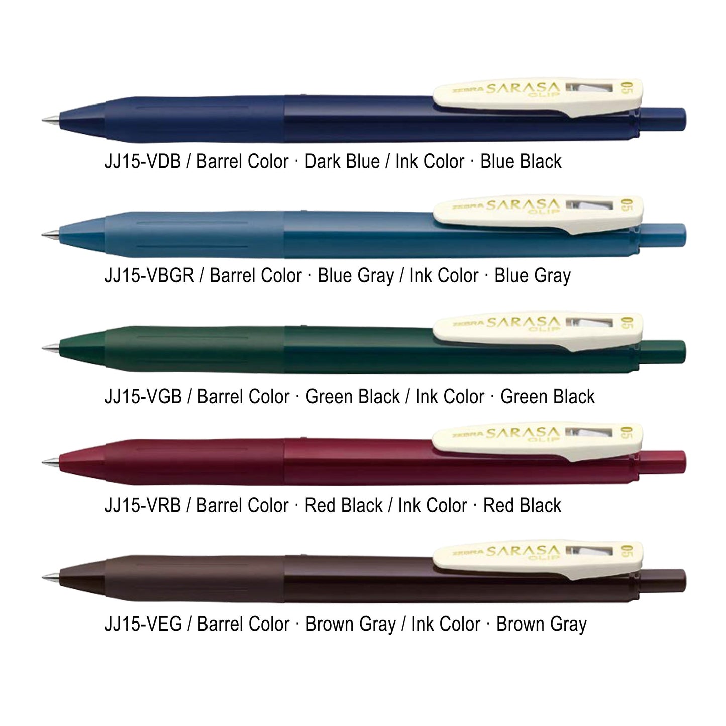 Zebra Sarasa Clip Gel Pen Vintage 5 - Color Set A - Gel & Rollerball Pens