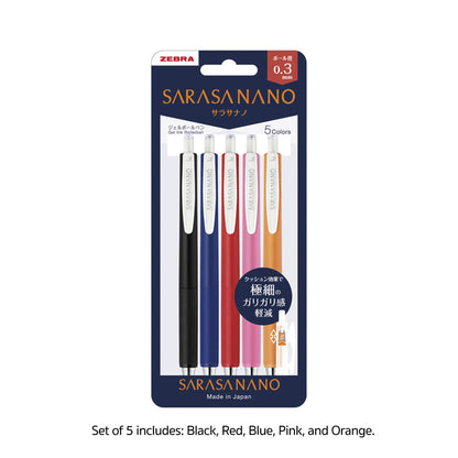 Zebra Sarasa Nano Gel Pen 0.3mm - Set of 5 - Gel & Rollerball Pens