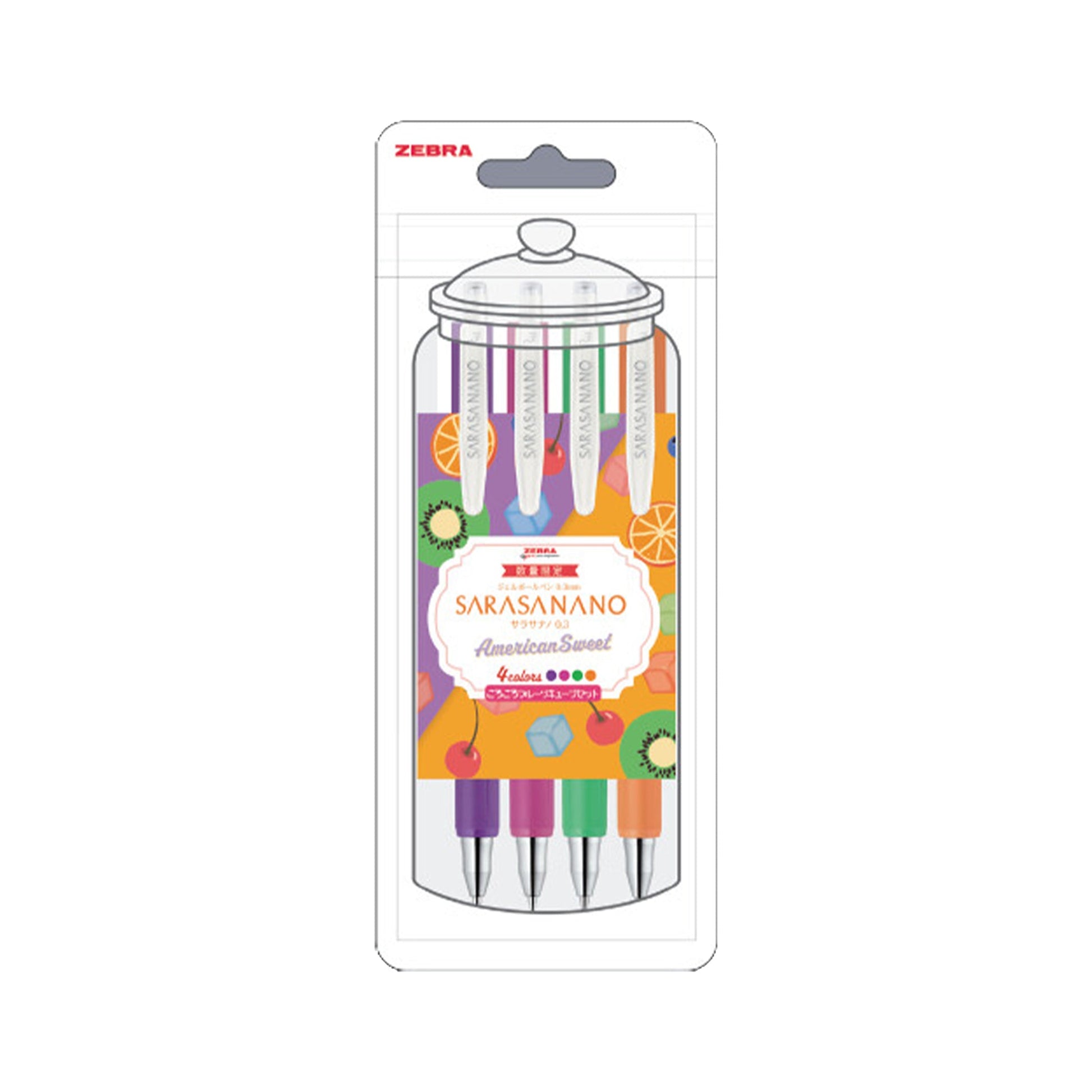 Zebra Sarasa Nano Gel Pen Limited 4 - Color Set - American Sweet / Fruit Cube 0.3mm - Gel & Rollerball Pens